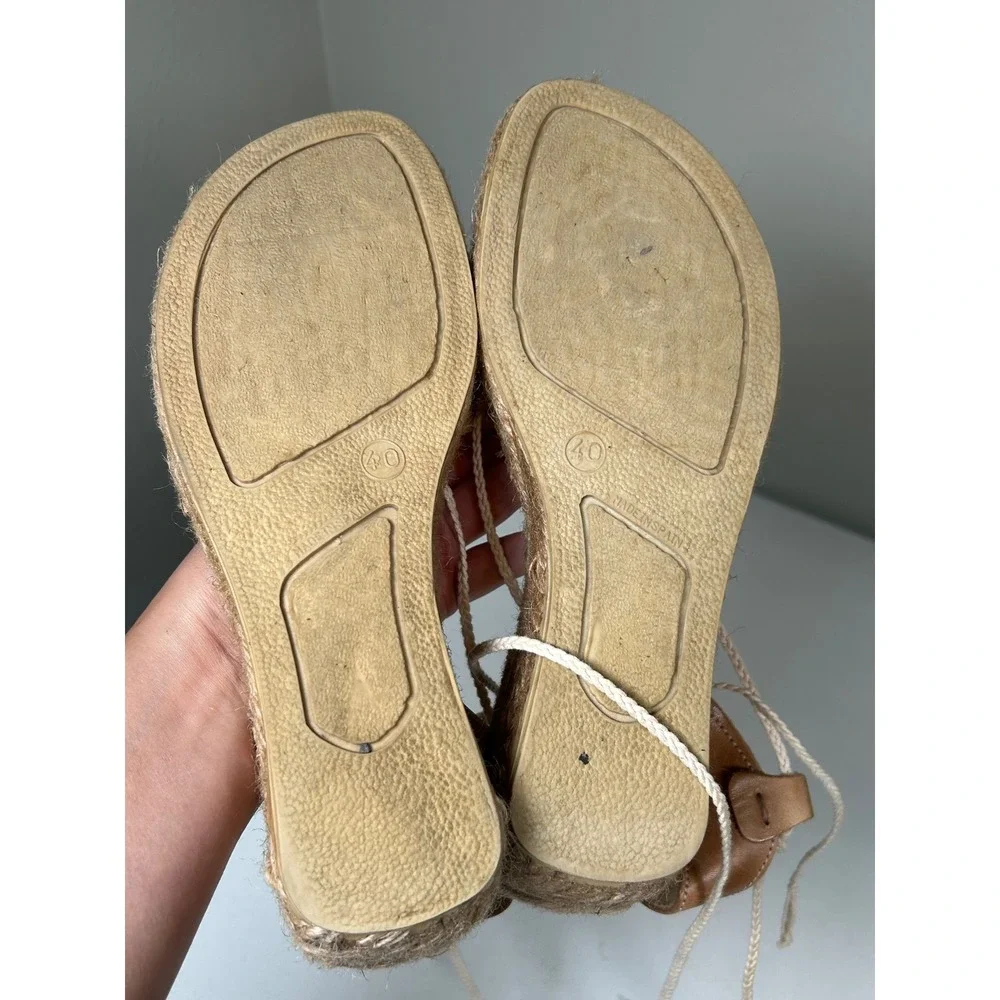 Eric Michael Espadrille Wedge Sandals Women's 40 9.5 Brown Leather Lace Up Spain